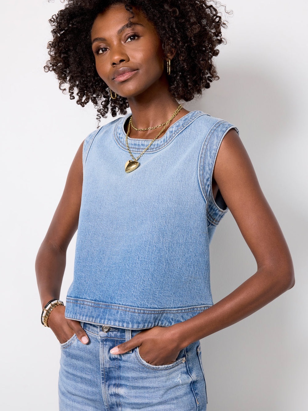 Evereve Sleeveless Light Blue Denim Tank Top